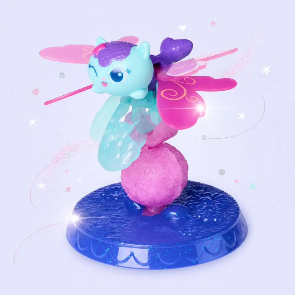 Hoogwaardige afwerking van het figuurtje Meerminkat met functionele paardenbloemstandaard.